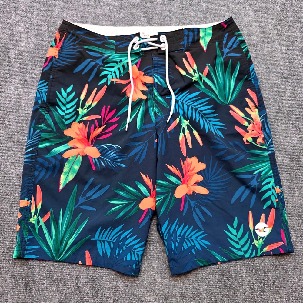 Hollister Men's 32 Epic Flex Navy Tropical Floral Board Shorts Swim Trunks Beach
